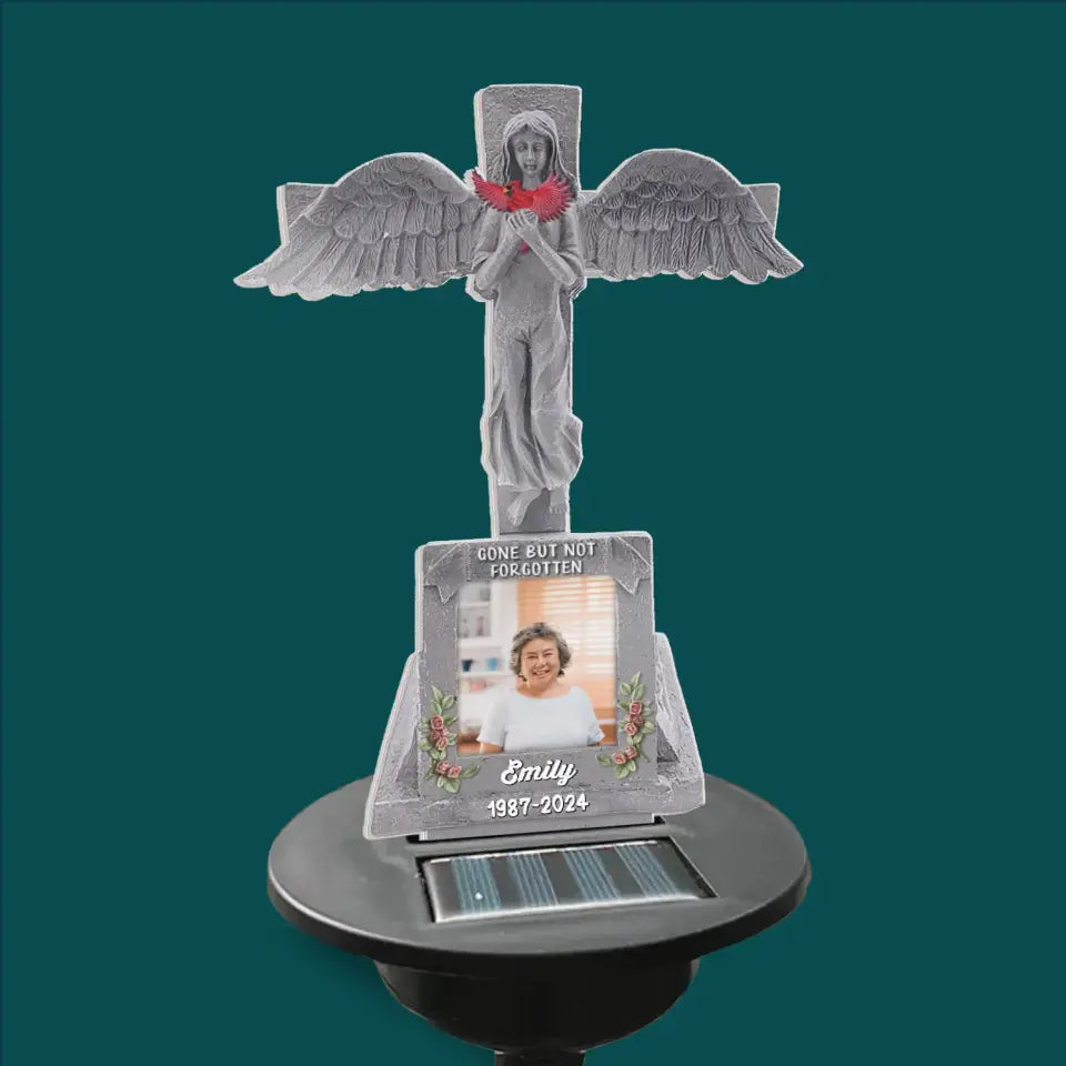 眞呼　buried with the light Angel Cross With Bird - Personalized Solar Light, Angel