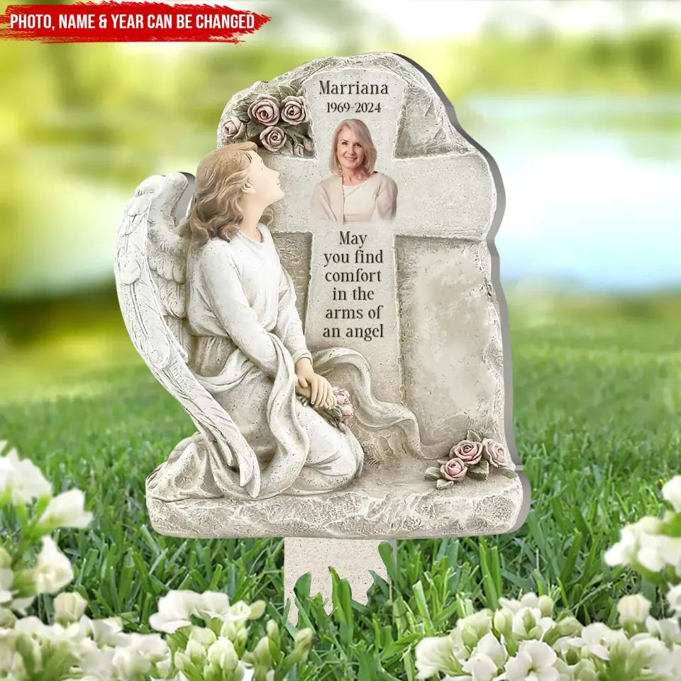 May You Find Comfort In The Arms Of An Angel - Personalized Plaque Stake - MM-PS108