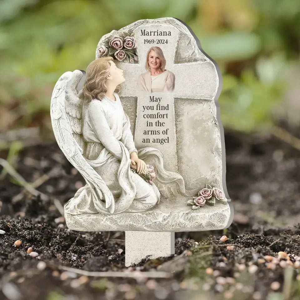 May You Find Comfort In The Arms Of An Angel - Personalized Plaque Stake - MM-PS108