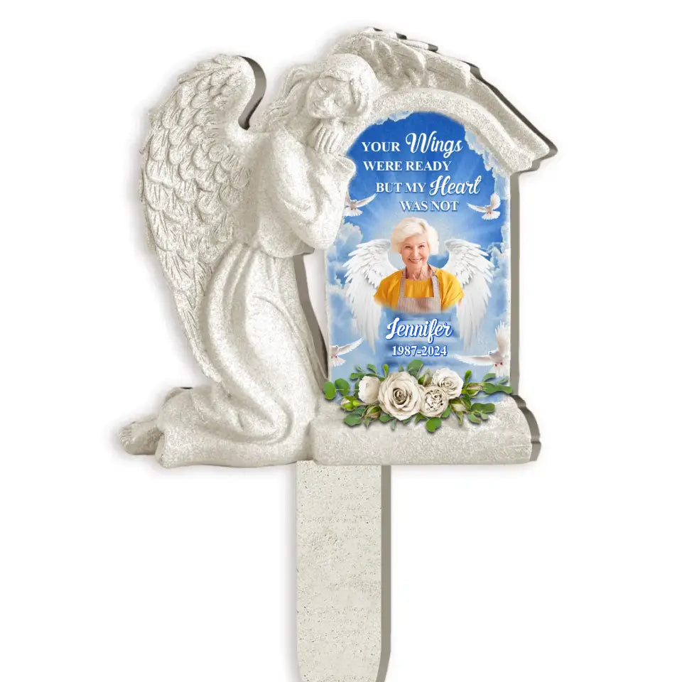 Angel Hug, Your Wings Were Ready But My Heart Was Not - Personalized Plaque Stake - MM-PS109