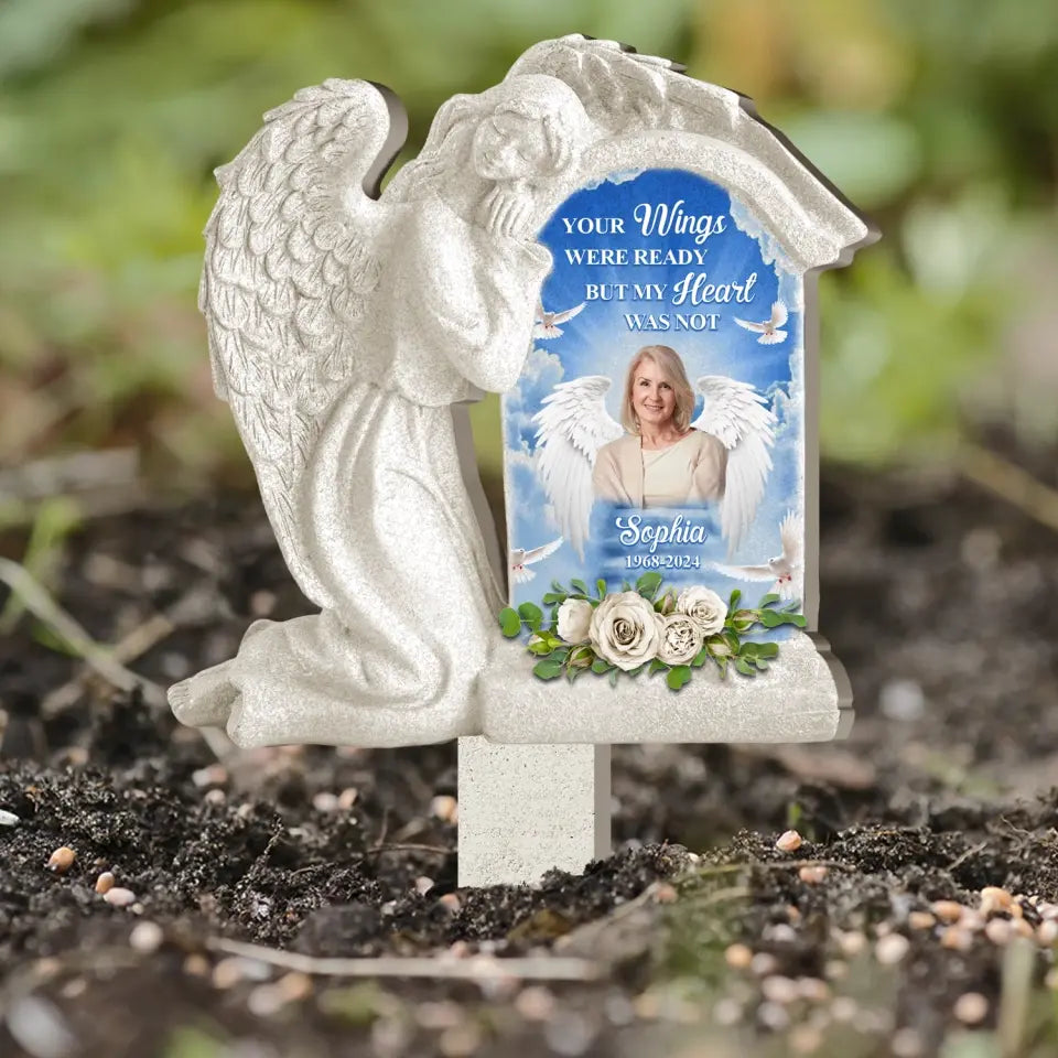 Angel Hug, Your Wings Were Ready But My Heart Was Not - Personalized Plaque Stake - MM-PS109