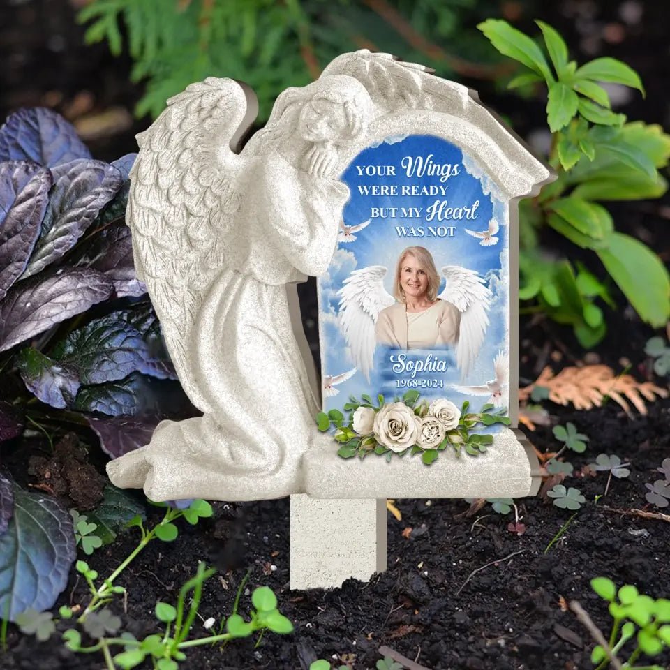 Angel Hug, Your Wings Were Ready But My Heart Was Not - Personalized Plaque Stake - MM-PS109