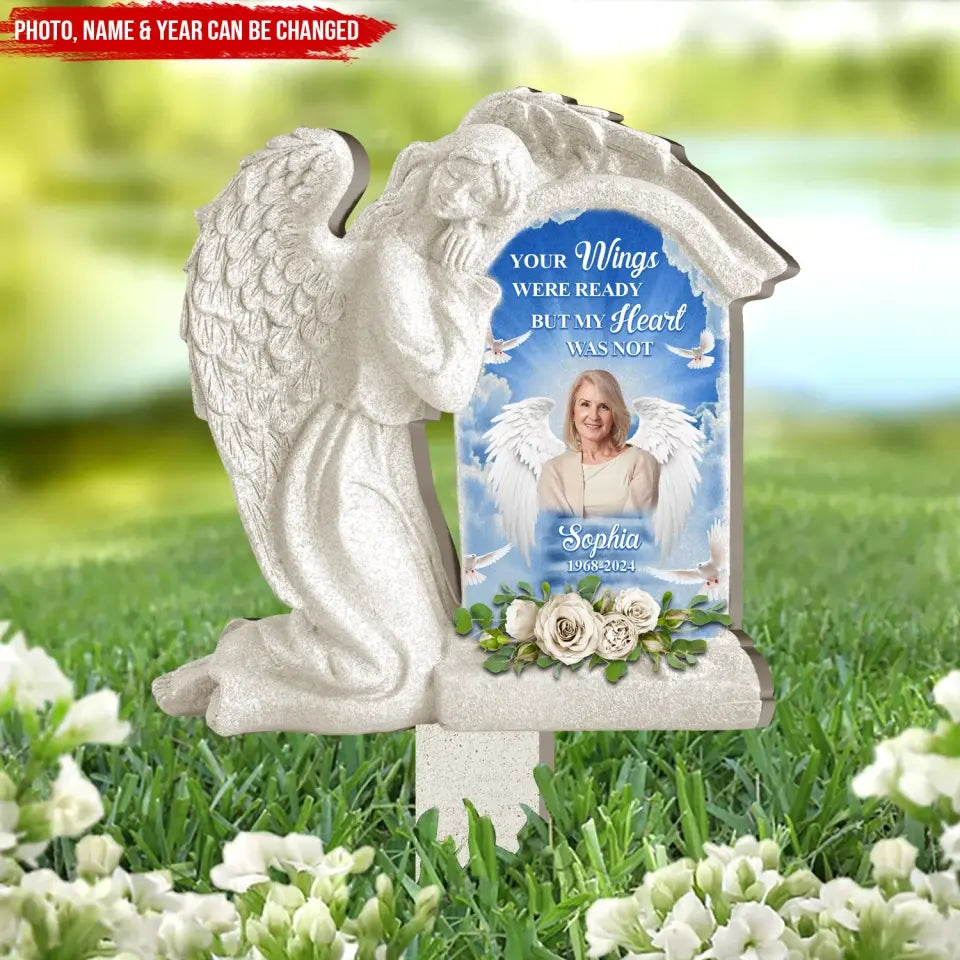 Angel Hug, Your Wings Were Ready But My Heart Was Not - Personalized Plaque Stake - MM-PS109