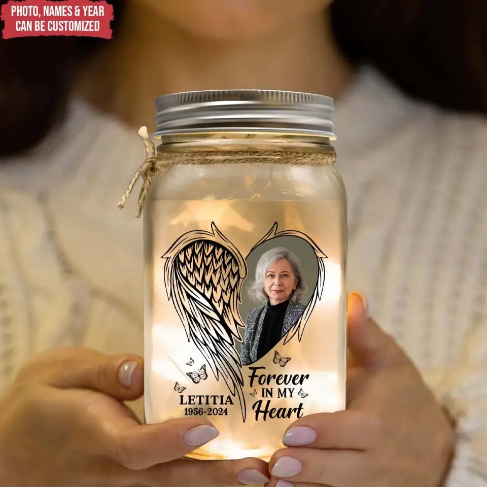 This Light Shines In Loving Memory Of Those Watching From Heaven - Personalized Mason Jar Light - MM-MJL58