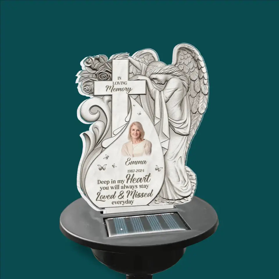 Deep In My Heart You Always Stay - Personalized Solar Light, Gift For Loss Off Loved One - SL145