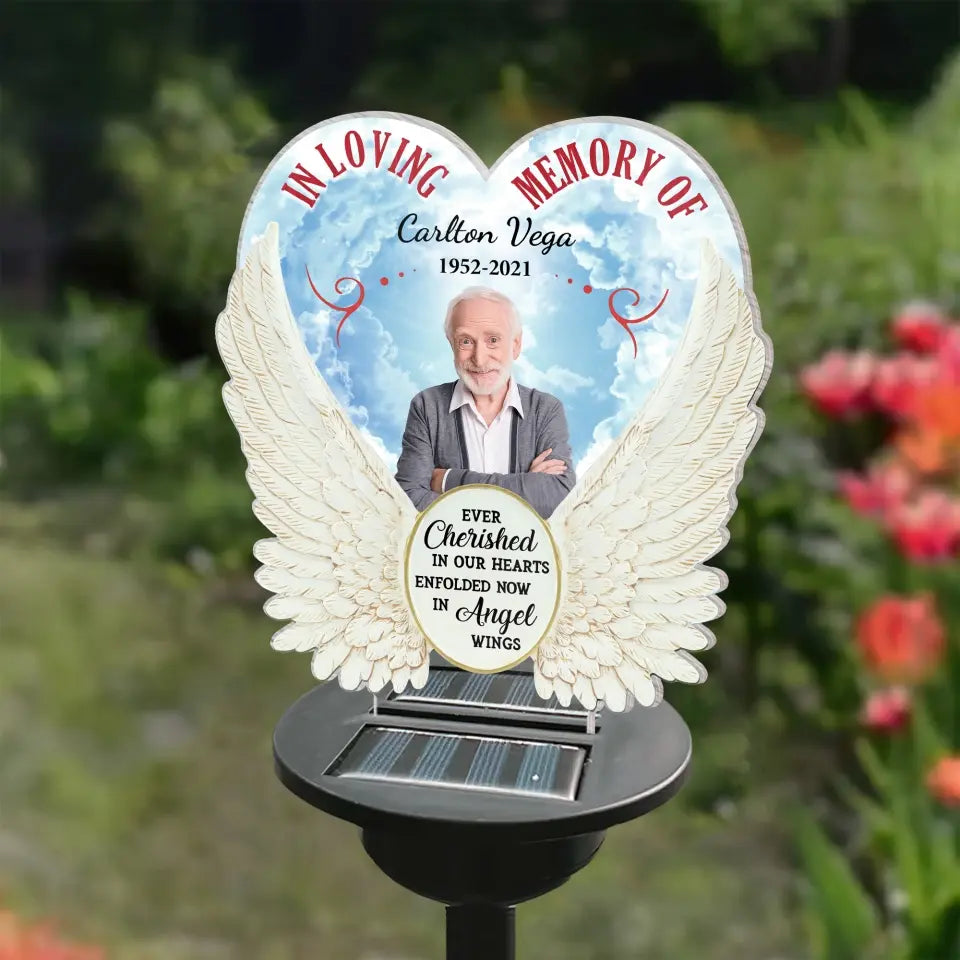 Ever Cherished In Our Hearts, Enfolded Now In Angel Wings - Personalized Solar Light - SL169