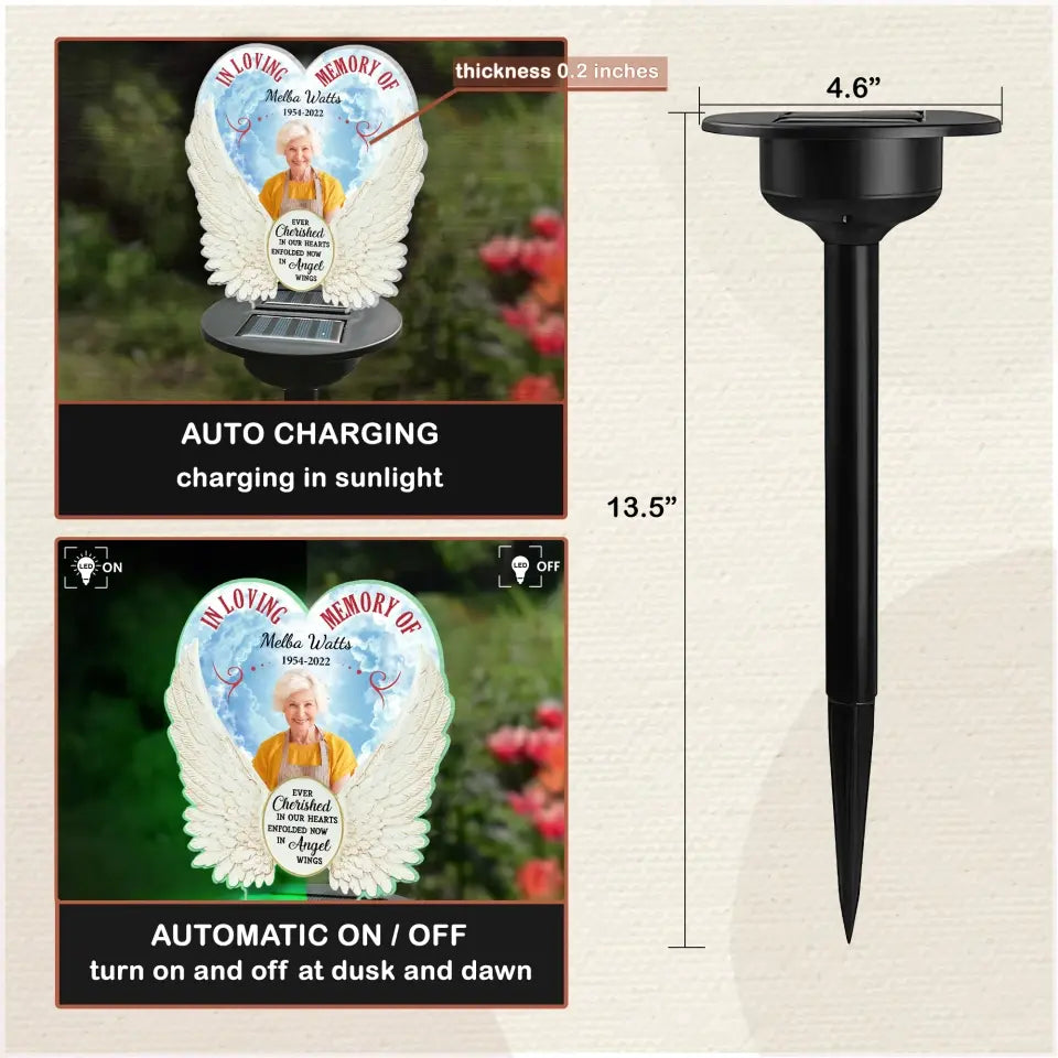 Ever Cherished In Our Hearts, Enfolded Now In Angel Wings - Personalized Solar Light - SL169