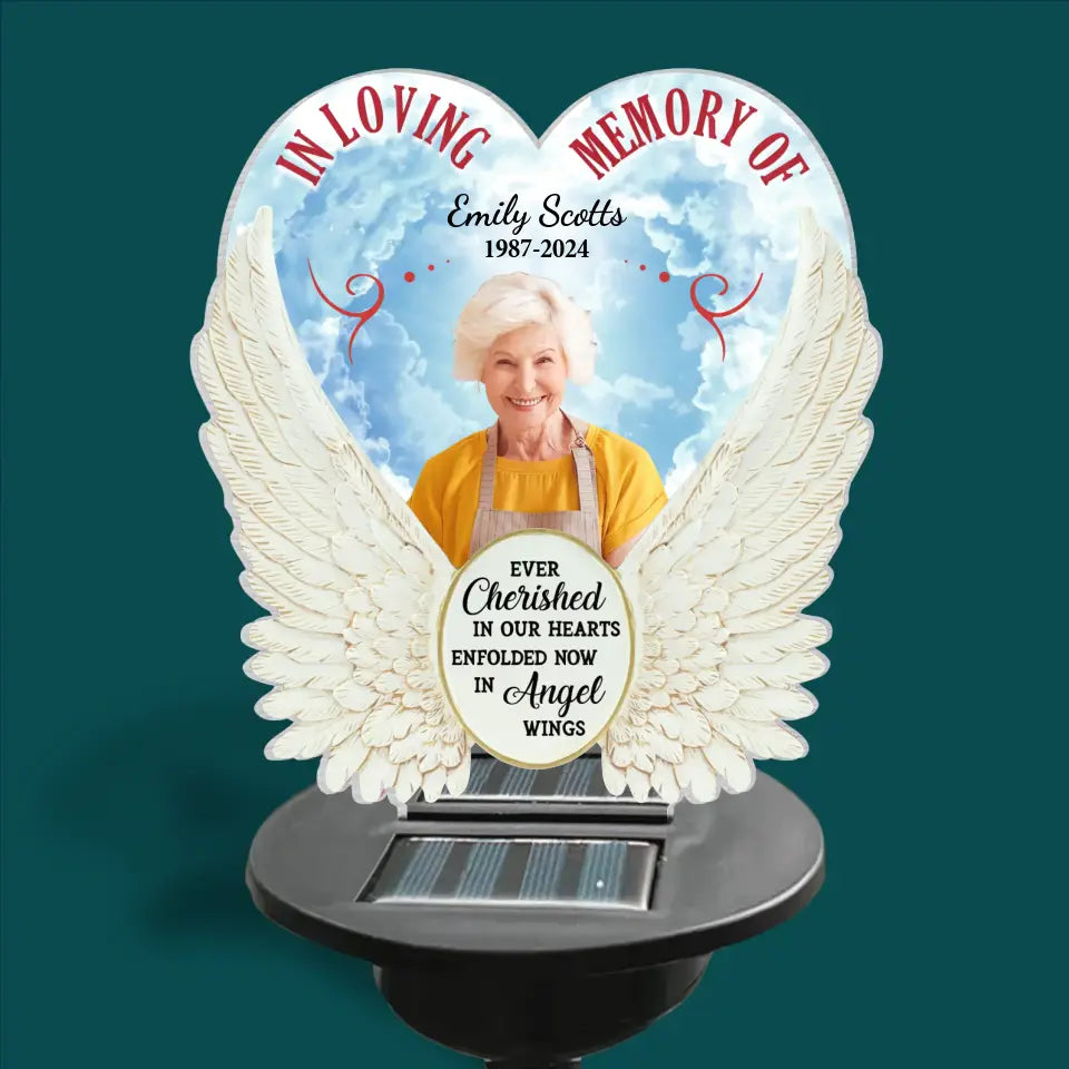 Ever Cherished In Our Hearts, Enfolded Now In Angel Wings - Personalized Solar Light - SL169