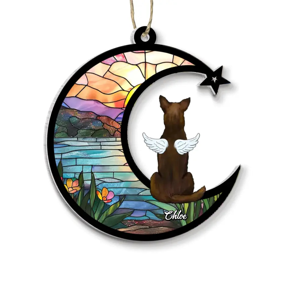 Pet On The Moon - Personalized Memorial Suncatcher, Dog Remembrance Gift - SUN19