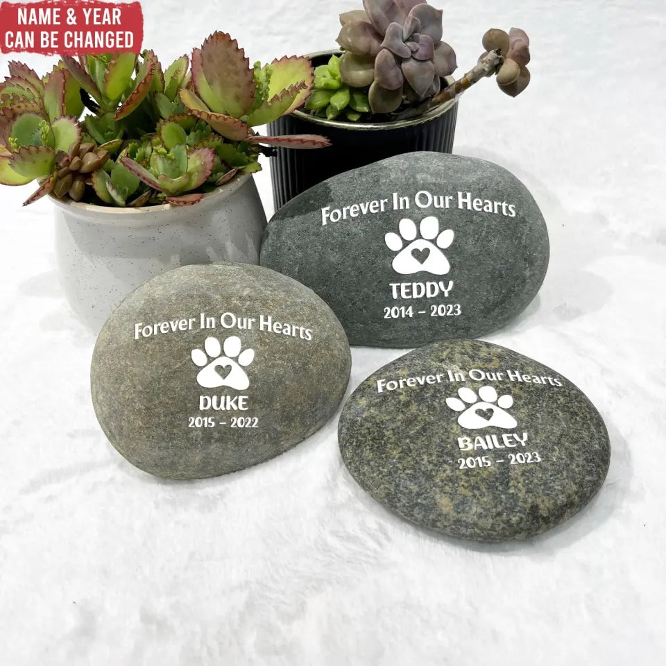 Forever In Our Hearts - Pet Memorial Stone River Rock, Pet Lover Memorial Gift - SRR03