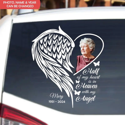 Half Of My Heart Is In Heaven With My Angel - Personalized Decal - CF-PCD132