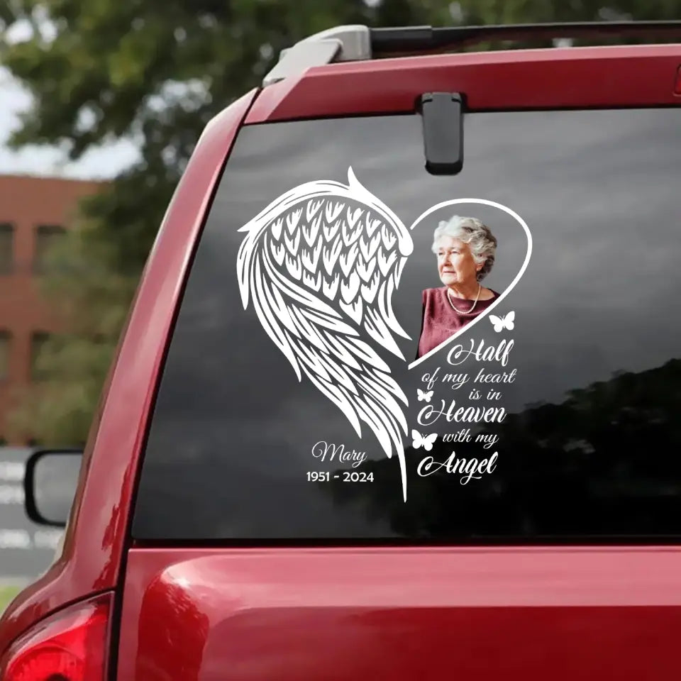 Half Of My Heart Is In Heaven With My Angel - Personalized Decal - MM-PCD132