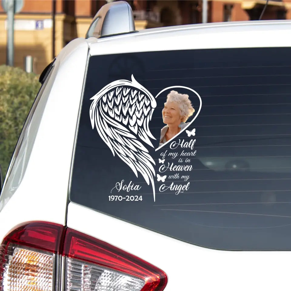 Half Of My Heart Is In Heaven With My Angel - Personalized Decal - MM-PCD132