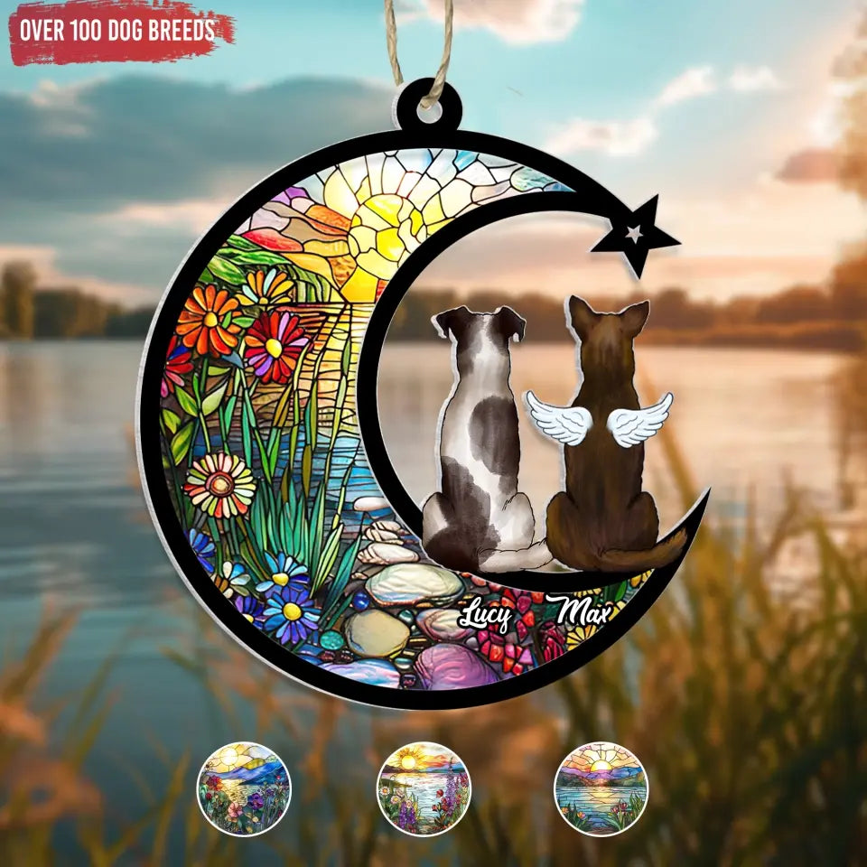 Pet On The Moon - Personalized Memorial Suncatcher, Dog Remembrance Gift - SUN19