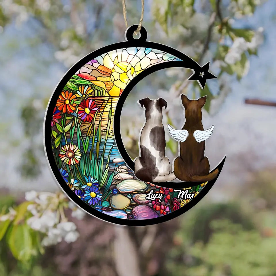 Pet On The Moon - Personalized Memorial Suncatcher, Dog Remembrance Gift - SUN19