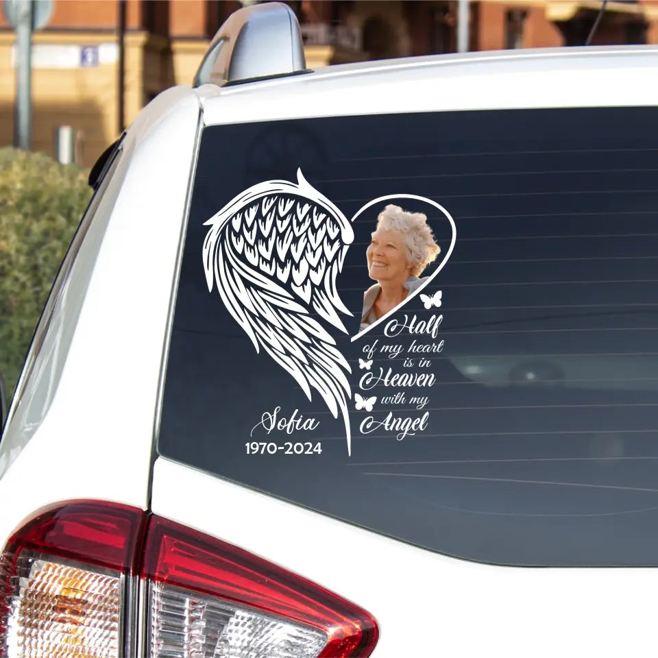 Half Of My Heart Is In Heaven With My Angel - Personalized Decal - CF-PCD132