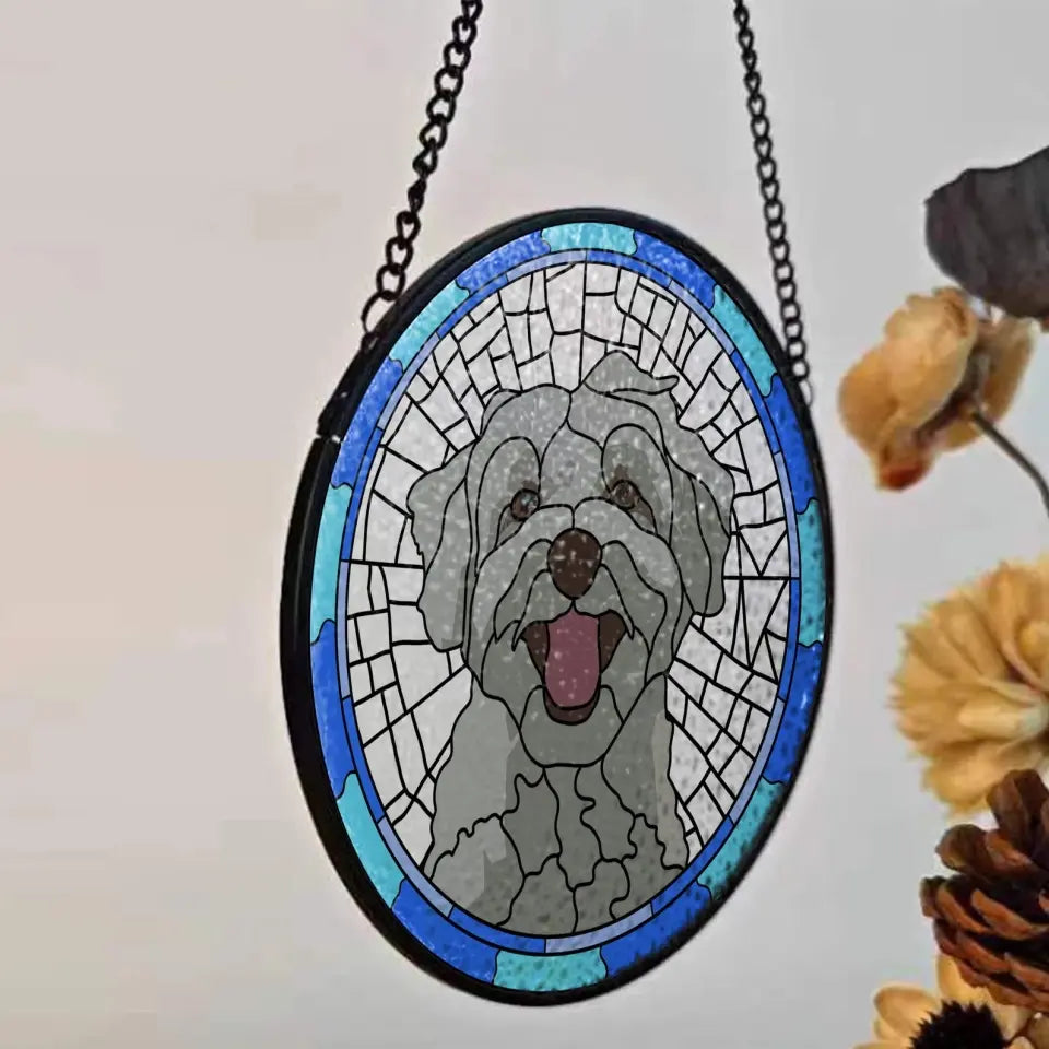 Custom Dog Portrait Picture - Personalized Window Hanging Stained Glass - WSGTL76