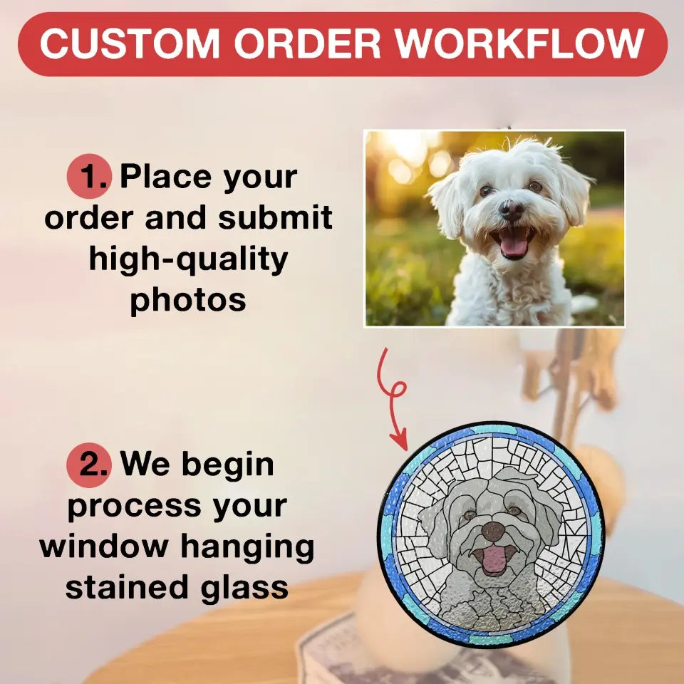 Custom Dog Portrait Picture - Personalized Window Hanging Stained Glass - WSGTL76