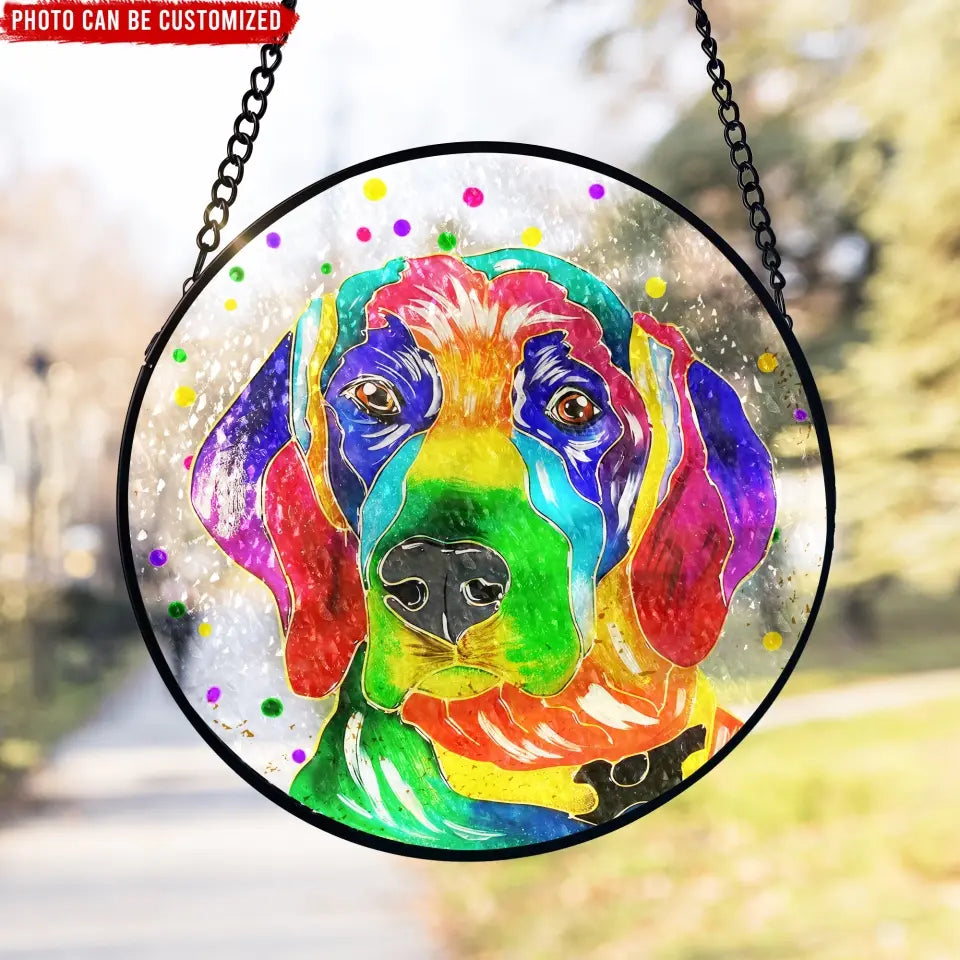 Loss of Dog Sympathy Gift, Full Color Dog Portrait Stained Glass - Personalized Window Stained Glass - WSG98TL