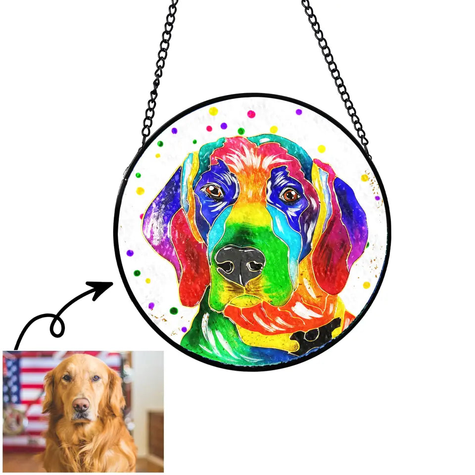 Loss of Dog Sympathy Gift, Full Color Dog Portrait Stained Glass - Personalized Window Stained Glass - WSG98TL