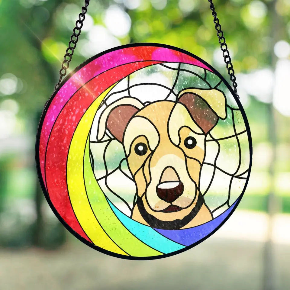 Rainbow Bridge Memorial For Pet - Personalized Window Stained Glass, Hanging Suncatcher - WSG93TL