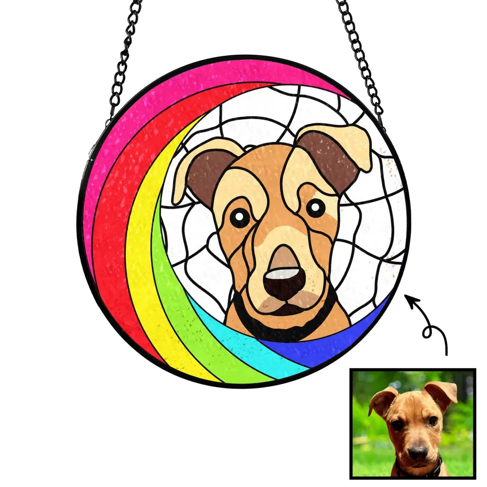 Rainbow Bridge Memorial For Pet - Personalized Window Stained Glass, Hanging Suncatcher - WSG93TL