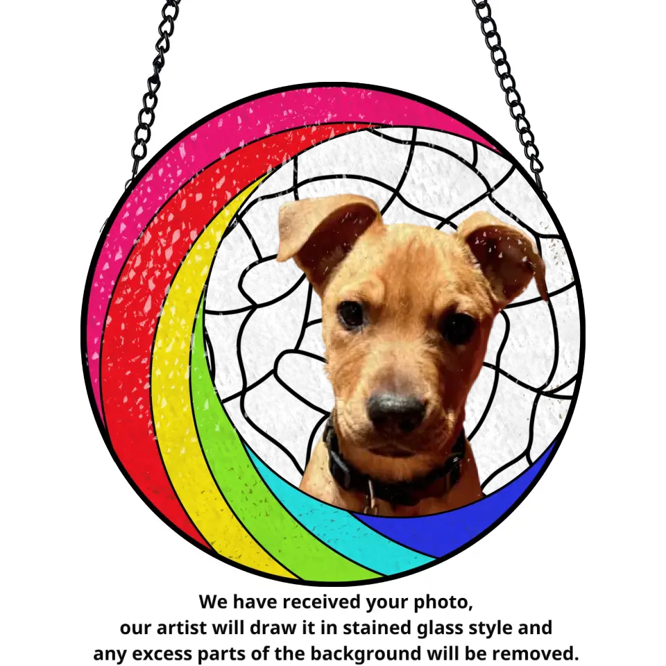 Rainbow Bridge Memorial For Pet - Personalized Window Stained Glass, Hanging Suncatcher - WSG93TL