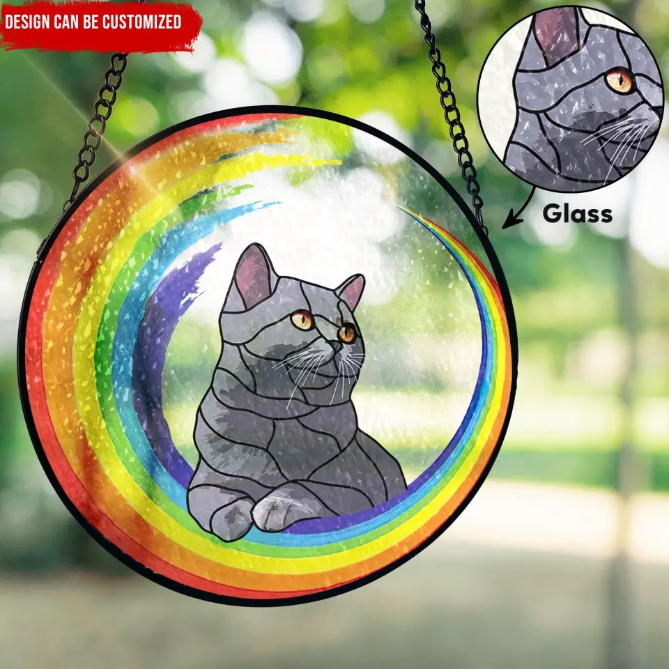 Rainbow Pet Portrait Suncatcher - Personalized Stained Glass, Suncatcher Hanging - WSG102TL