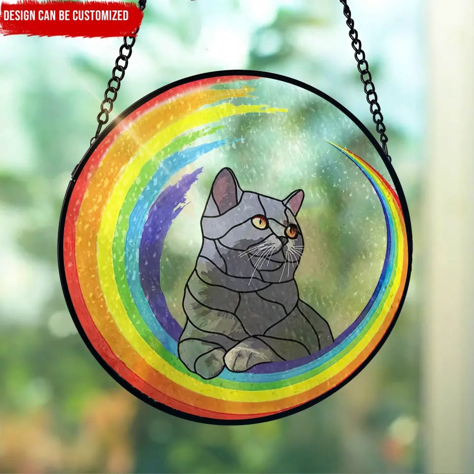 Rainbow Pet Portrait Suncatcher - Personalized Stained Glass, Suncatcher Hanging - WSG102TL