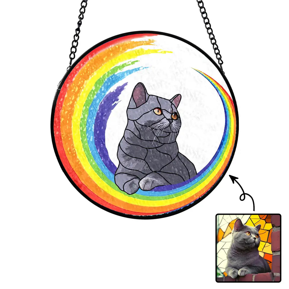 Rainbow Pet Portrait Suncatcher - Personalized Stained Glass, Suncatcher Hanging - WSG102TL