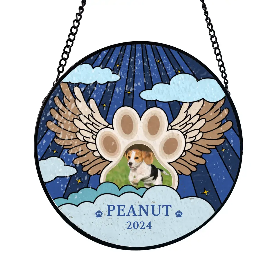 Angel Wings with Paw - Personalized Personalized Window Stained Glass, Suncatcher Hanging - WSG47UP