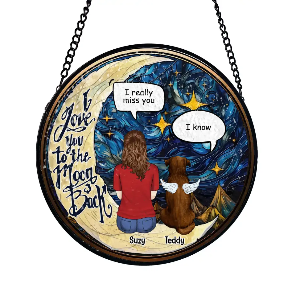 I Love You To The Moon & Back - Personalized Window Stained Glass, Suncatcher Hanging - WSG88TL