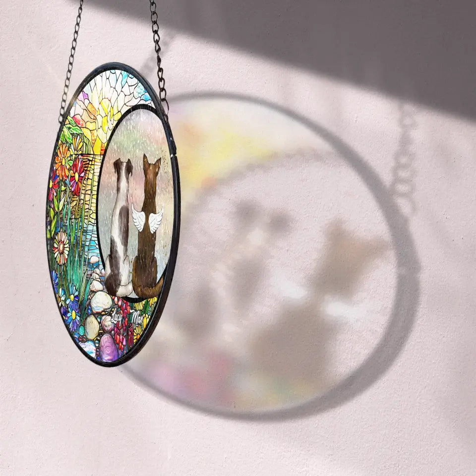 Pet On The Moon - Personalized Window Stained Glass, Suncatcher Hanging, Dog Remembrance Gift - WSG42UP