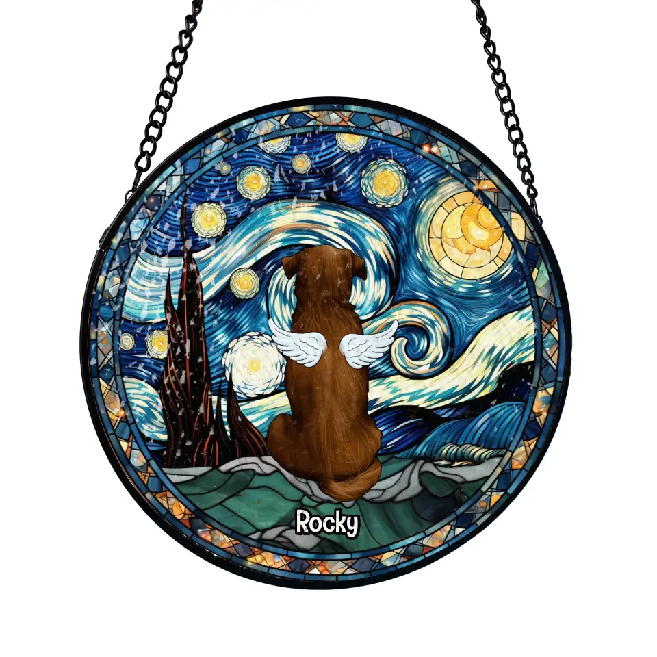 Pet With Starry Night Sky - Personalized Window Hanging Stained Glass, Suncatcher Hanging - WSG35UP