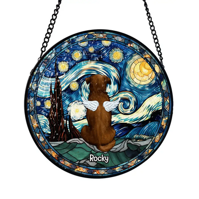 Pet With Starry Night Sky - Personalized Window Hanging Stained Glass, Suncatcher Hanging - WSG35UP