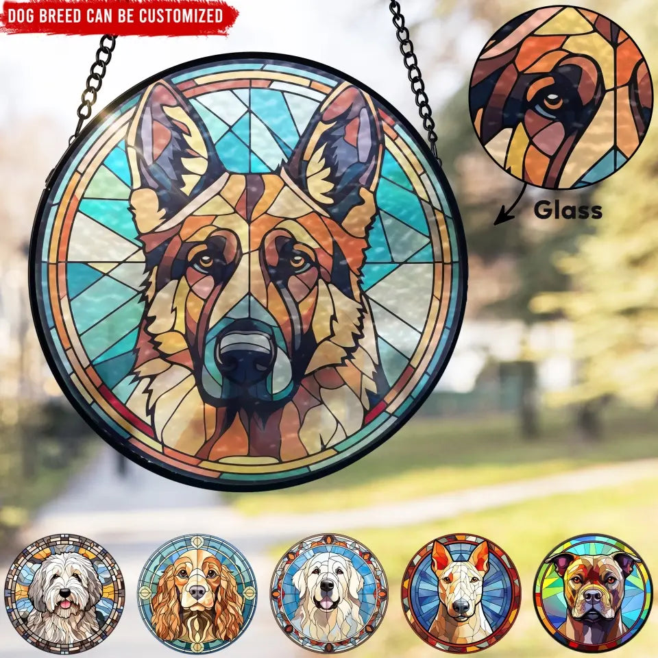 Dog & Cat Breeds Custom Portrait - Personalized Window Stained Glass, Suncatcher Hanging, Gift For Pet Lovers - WSG36UP