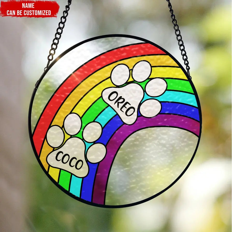 Rainbow Bridge Pet Memorial - Personalized Window Stained Glass, Suncatcher Hanging - WSG109TL