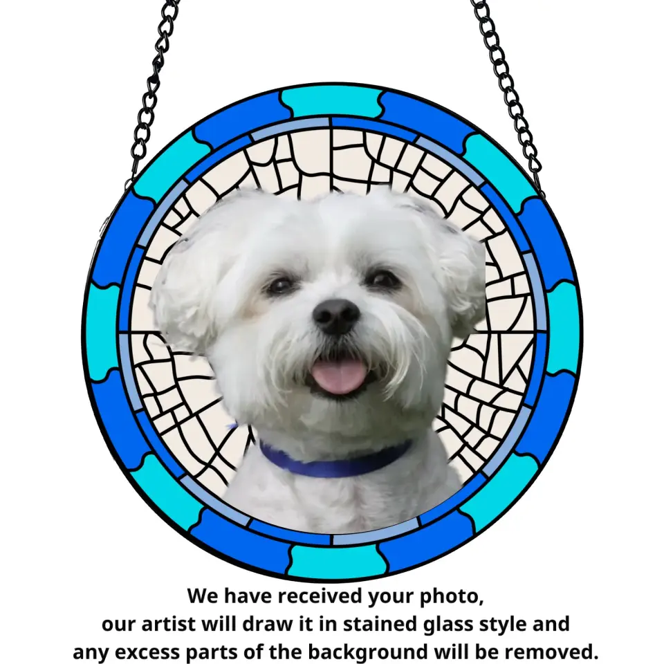 Custom Dog Portrait Picture - Personalized Window Hanging Stained Glass - WSGTL76