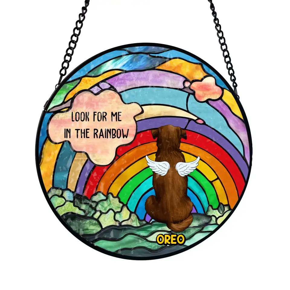 Look For Me In The Rainbow - Personalized Window Stained Glass, Suncatcher Hanging - WSG73UP