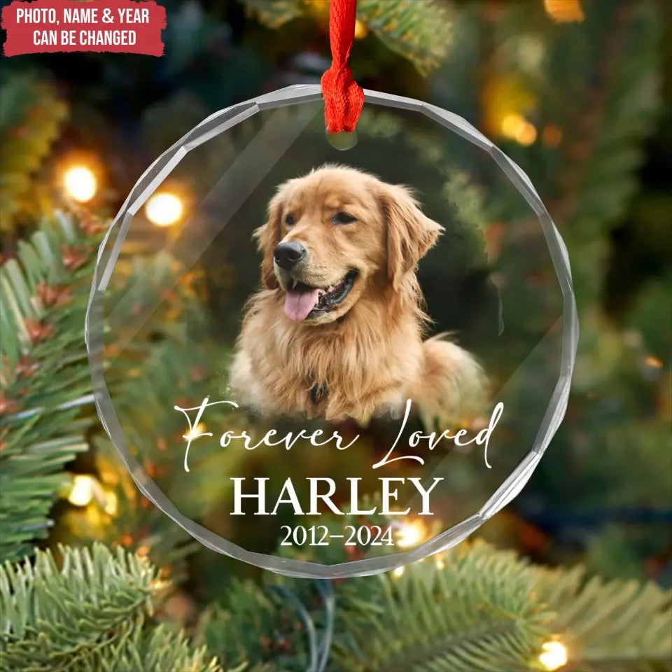 Forever Loved, Custom Dog Photo Ornament - Personalized Glass Ornament, Pet Loss Keepsake, Dog Memorial Gift - GO154TL