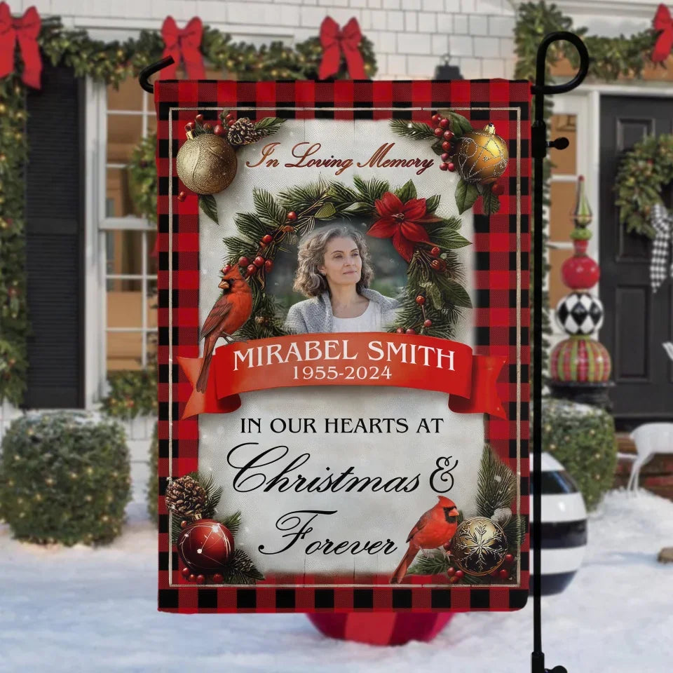 In Our Hearts At Christmas & Forever - Personalized Garden Flag, Memorial Gift - GF417TL