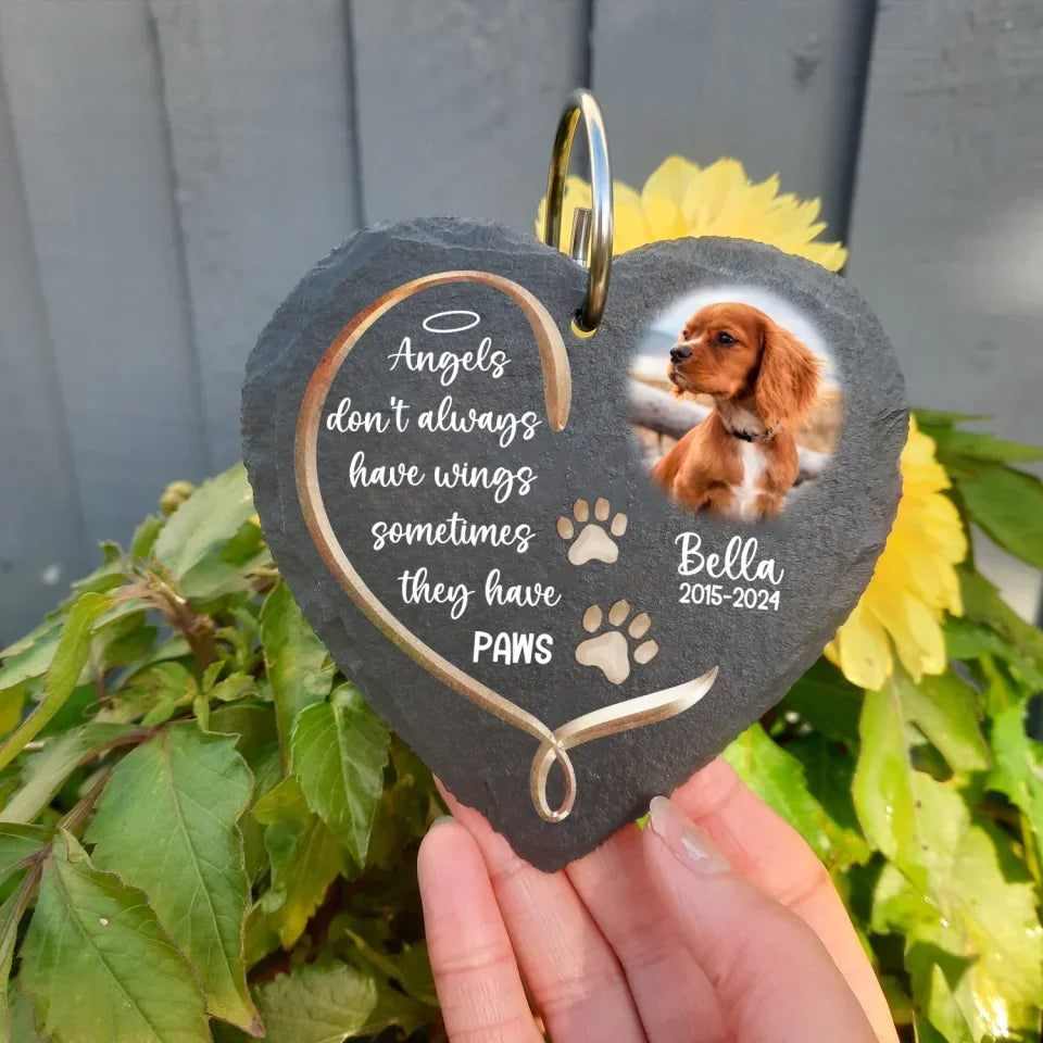 Angels Don't Always Have Wings Sometimes They Have Paws - Personalized Garden Slate, Pet Memorial Gift, Sympathy Gift