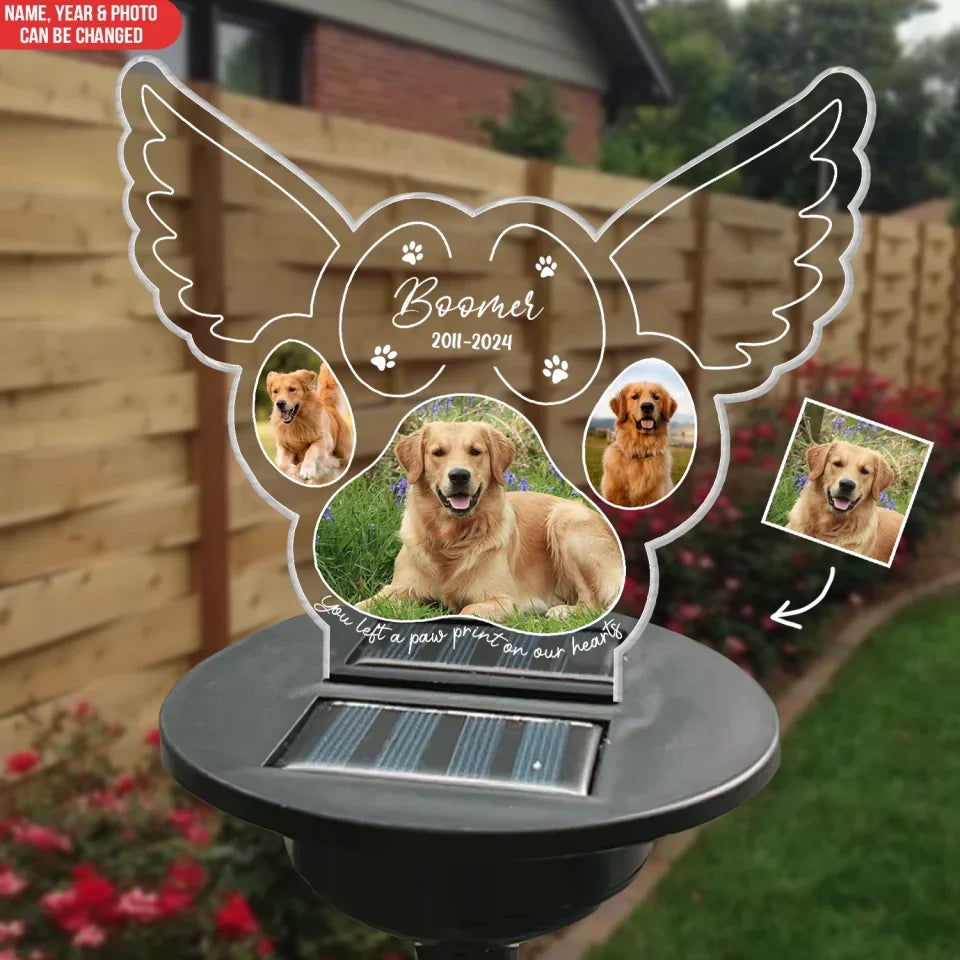 You Left A Paw Print On Our Hearts - Personalized Solar Light, Memorial Gift For Loss Of Loved One