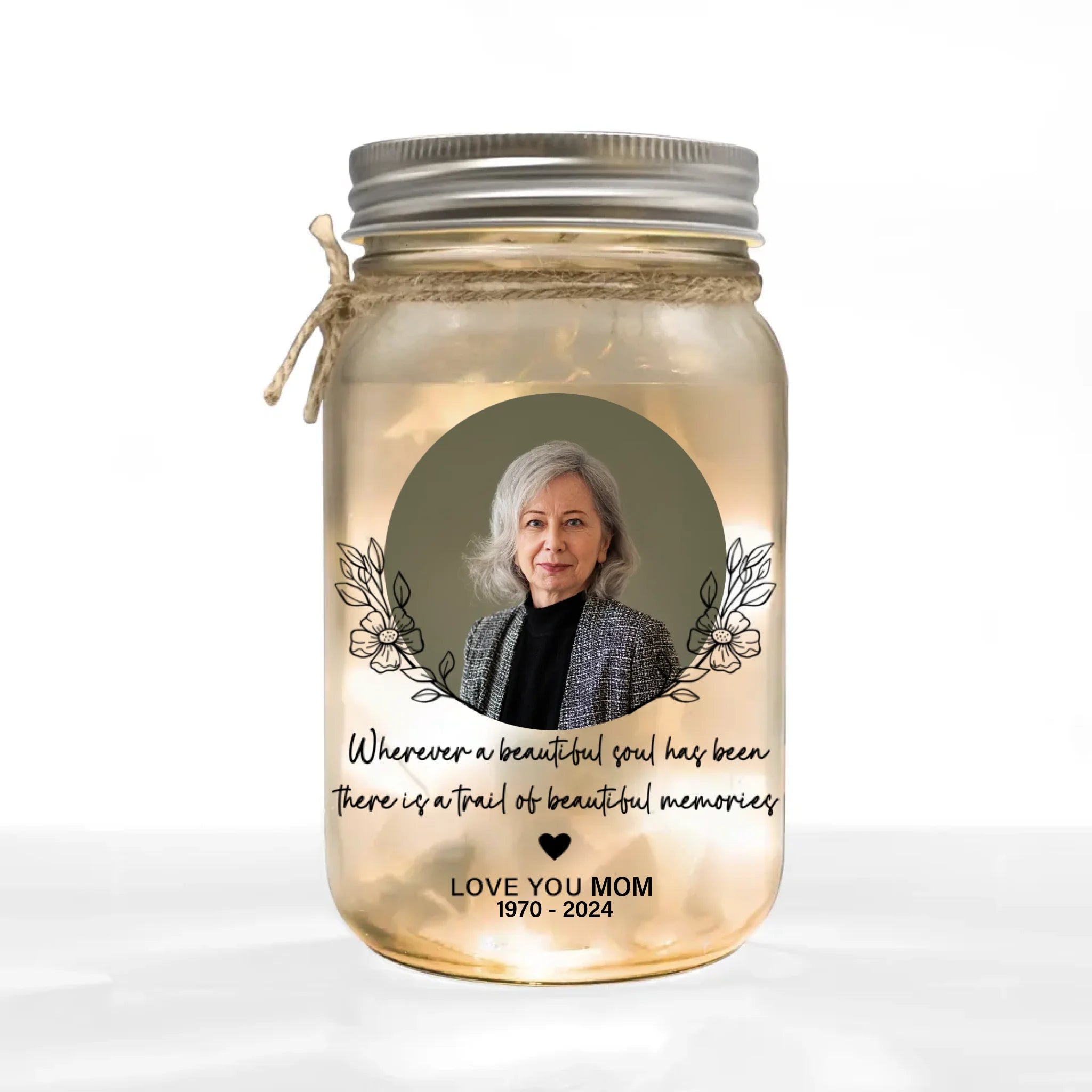 A Beautiful Soul Has Been - Personalized Mason Jar Light, Memorial Gift For Loss Of Loved One