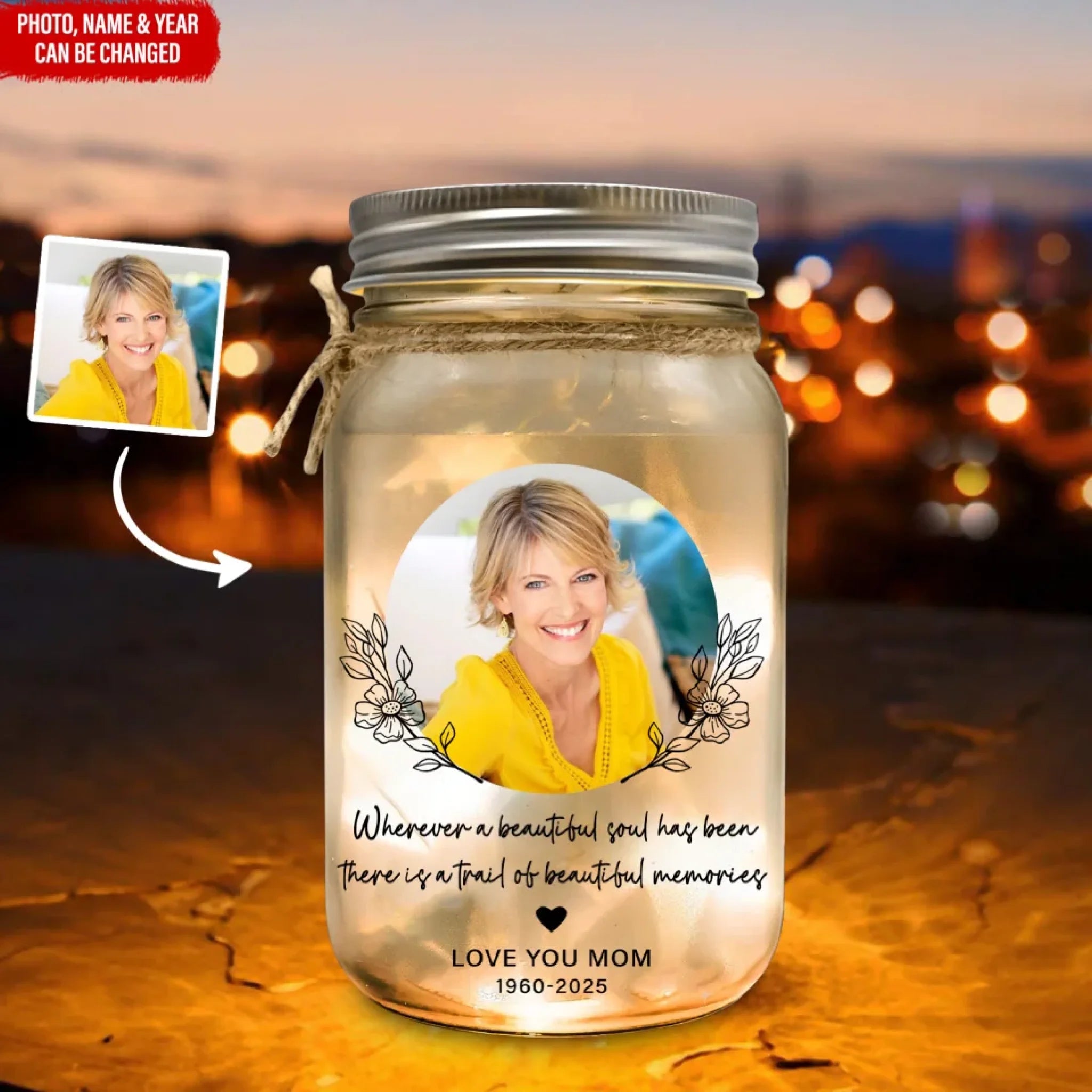 A Beautiful Soul Has Been - Personalized Mason Jar Light, Memorial Gift For Loss Of Loved One