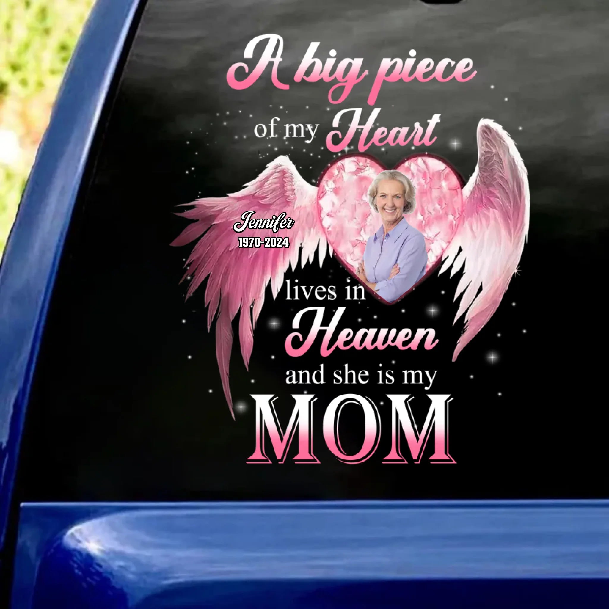 Memorial Wings, A Big Piece Of My Heart Lives In Heaven - Personalized Decal, Memorial Gift