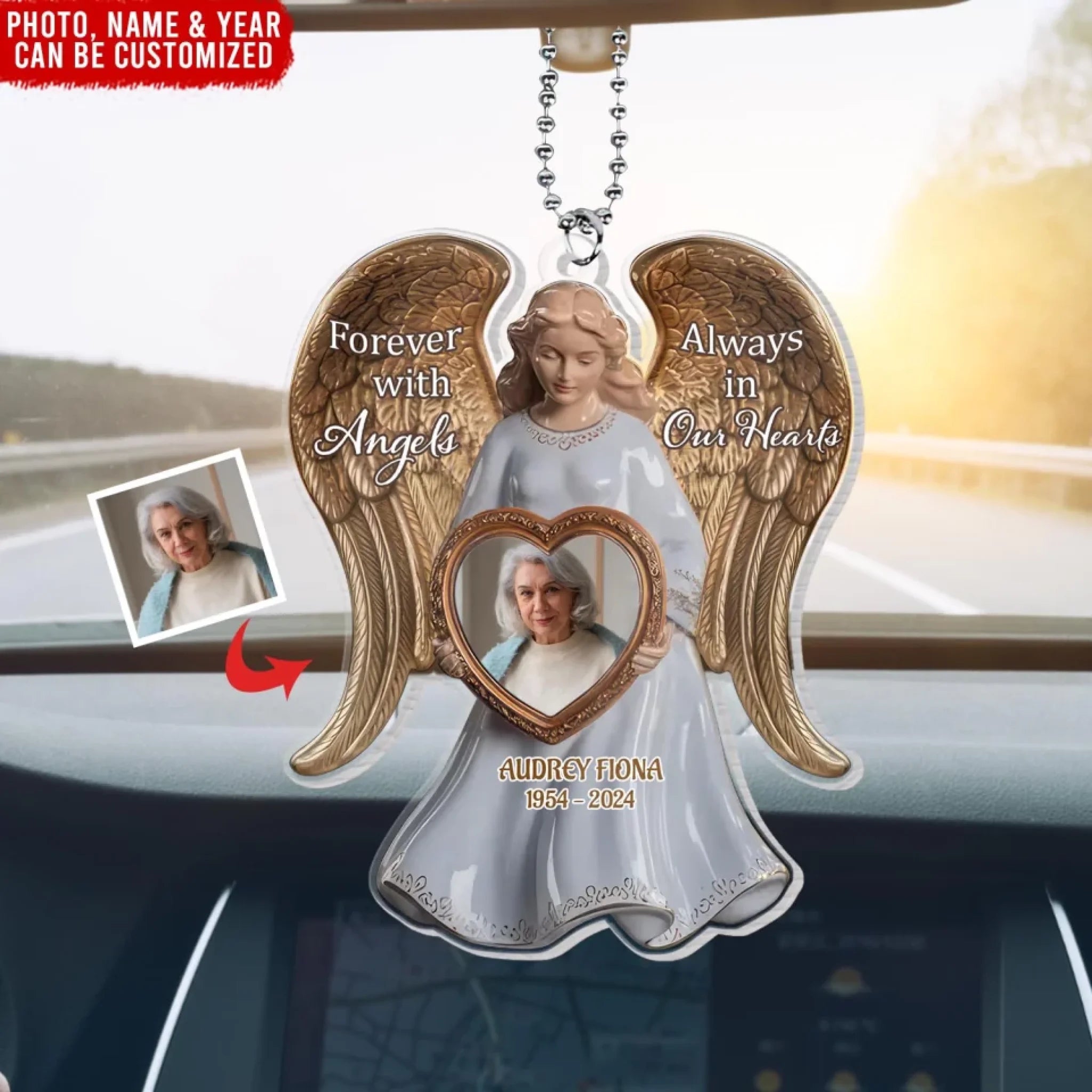 Forever With Angels Always In Our Hearts - Personalized Acrylic Car Hanger, Memorial Gift