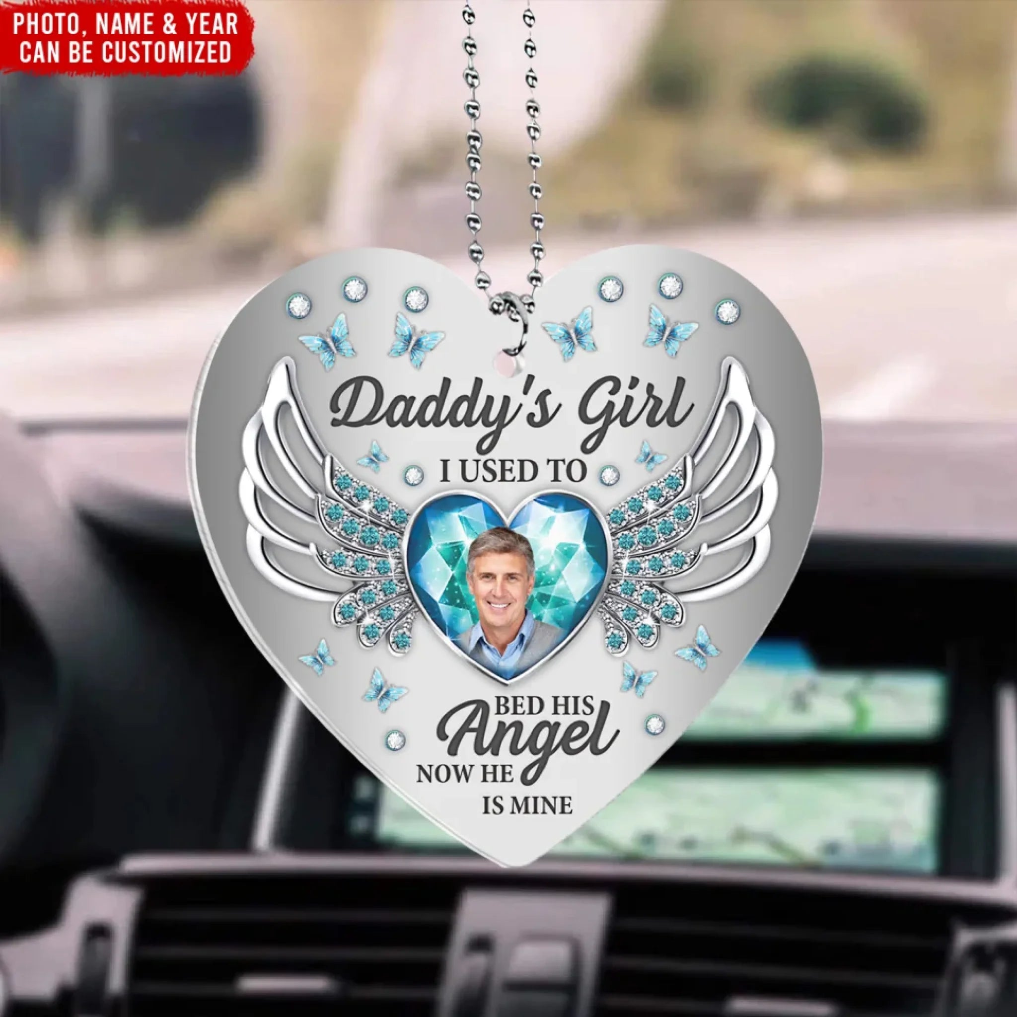 I Used To Bed His Angel Now He Is Mine - Personalized Acrylic Car Hanger, Memorial Gift