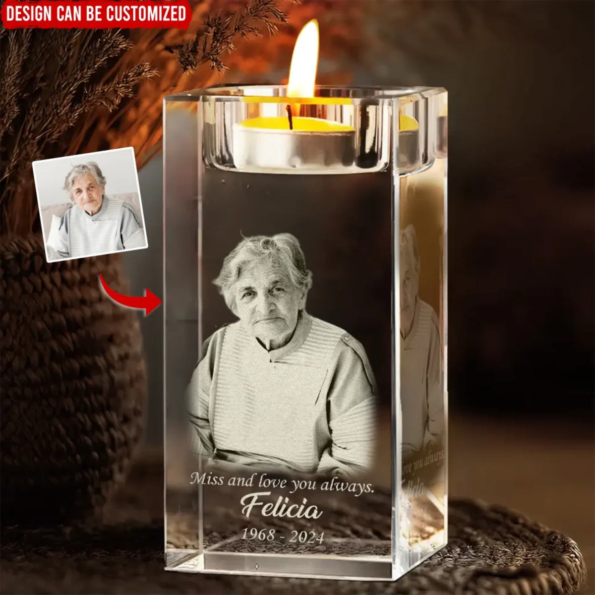 Miss And Love You Always - Personalized Crystal Candle Holder, Memorial Gift, Remembrance Gift