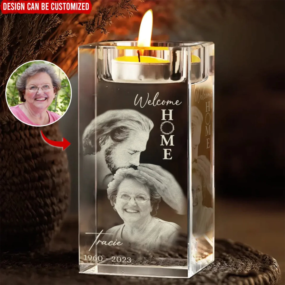 Welcome Home - Personalized Crystal Candle Holder, Memorial Gift For Loss Of Loved One